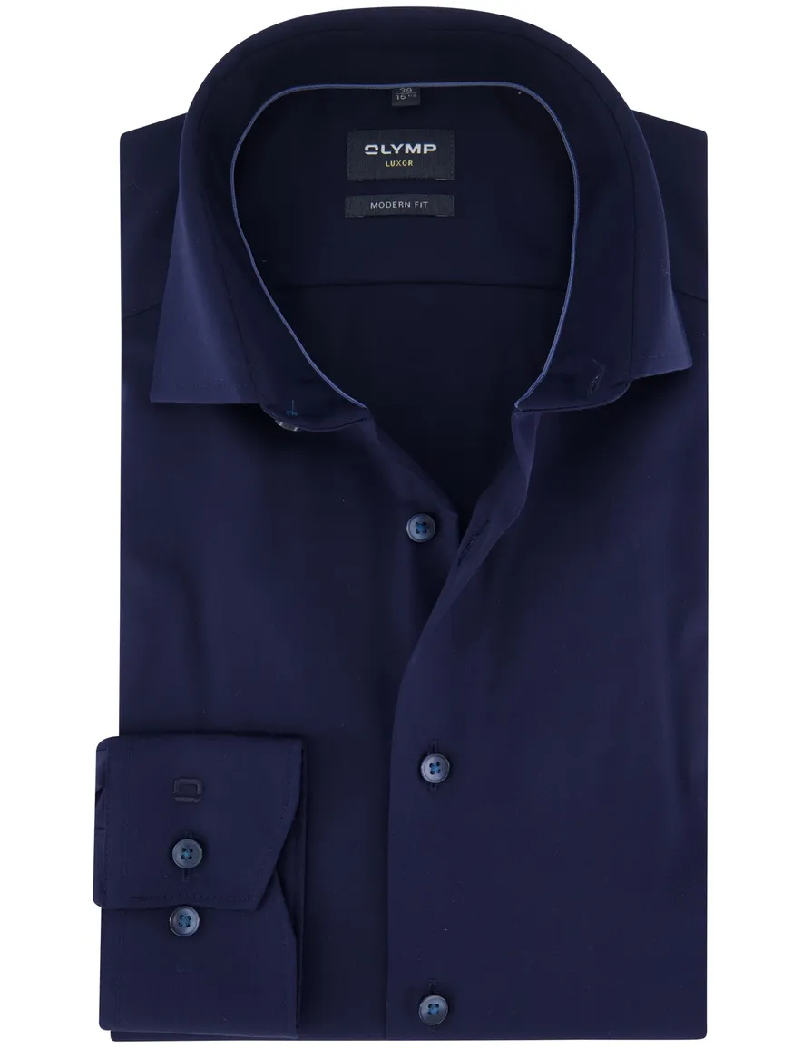 Olymp overhemd effen blauw modern fit katoen