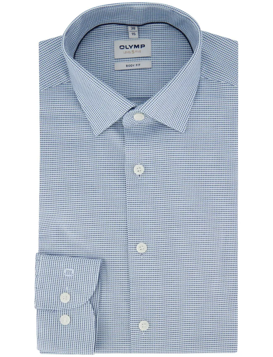 Olymp geprint blauw overhemd body fit