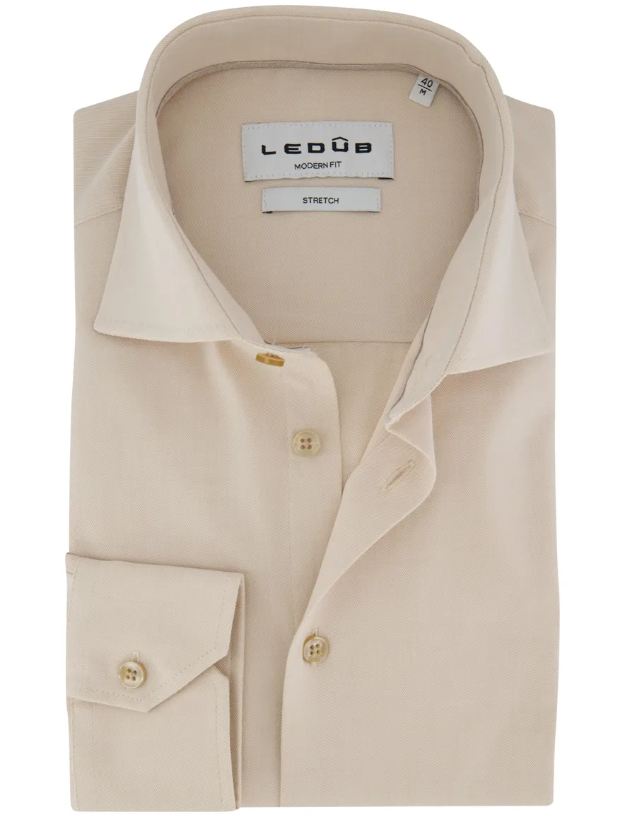 Ledub overhemd mouwlengte 7 lichtbeige modern fit