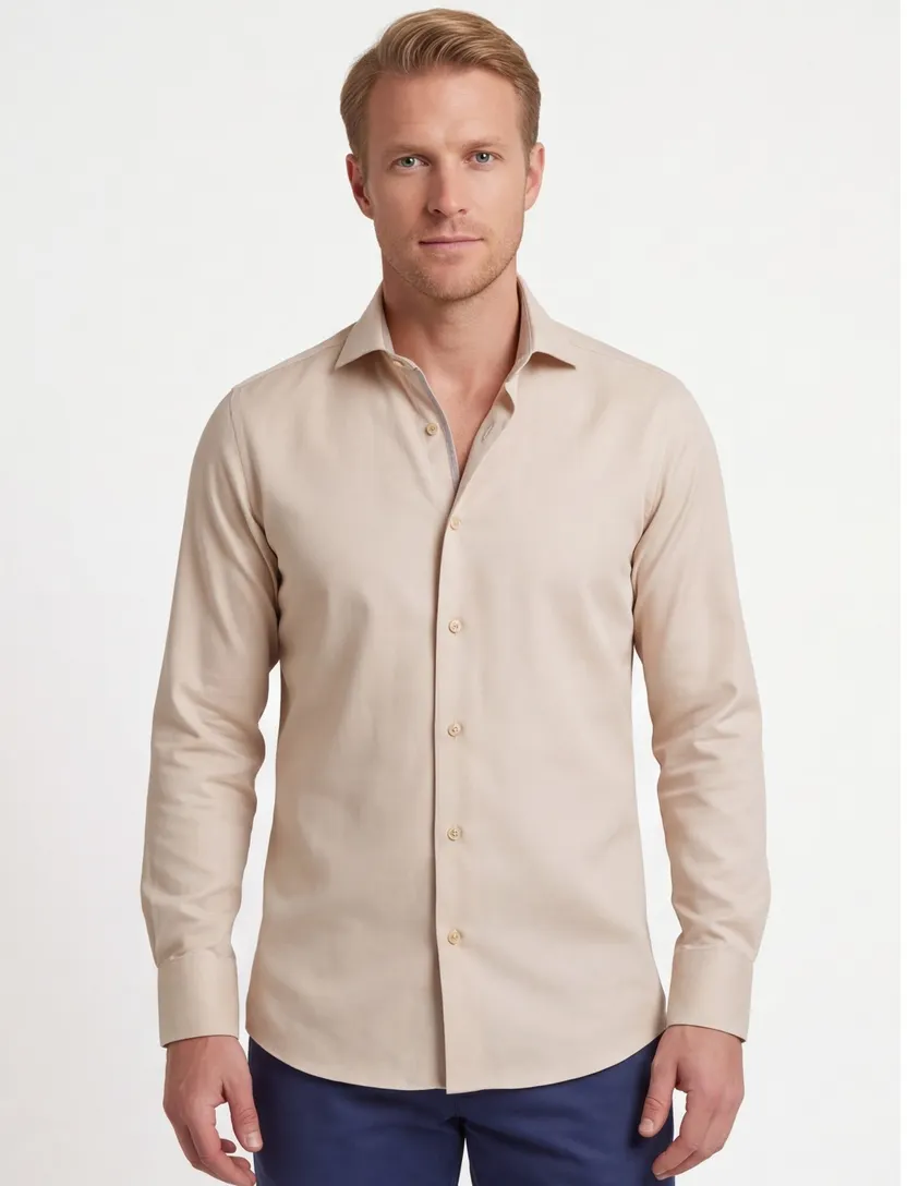 Ledub overhemd mouwlengte 7 lichtbeige