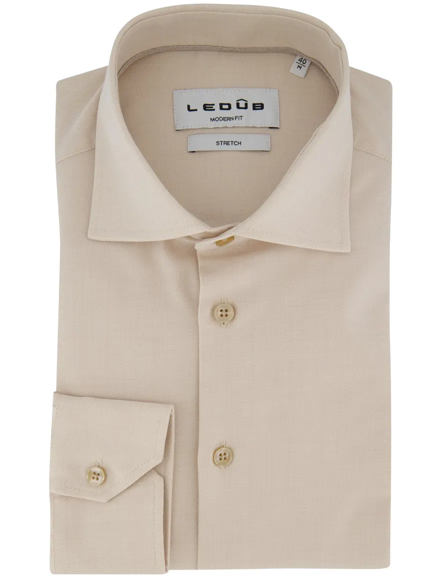 Ledub overhemd mouwlengte 7 lichtbeige modern fit