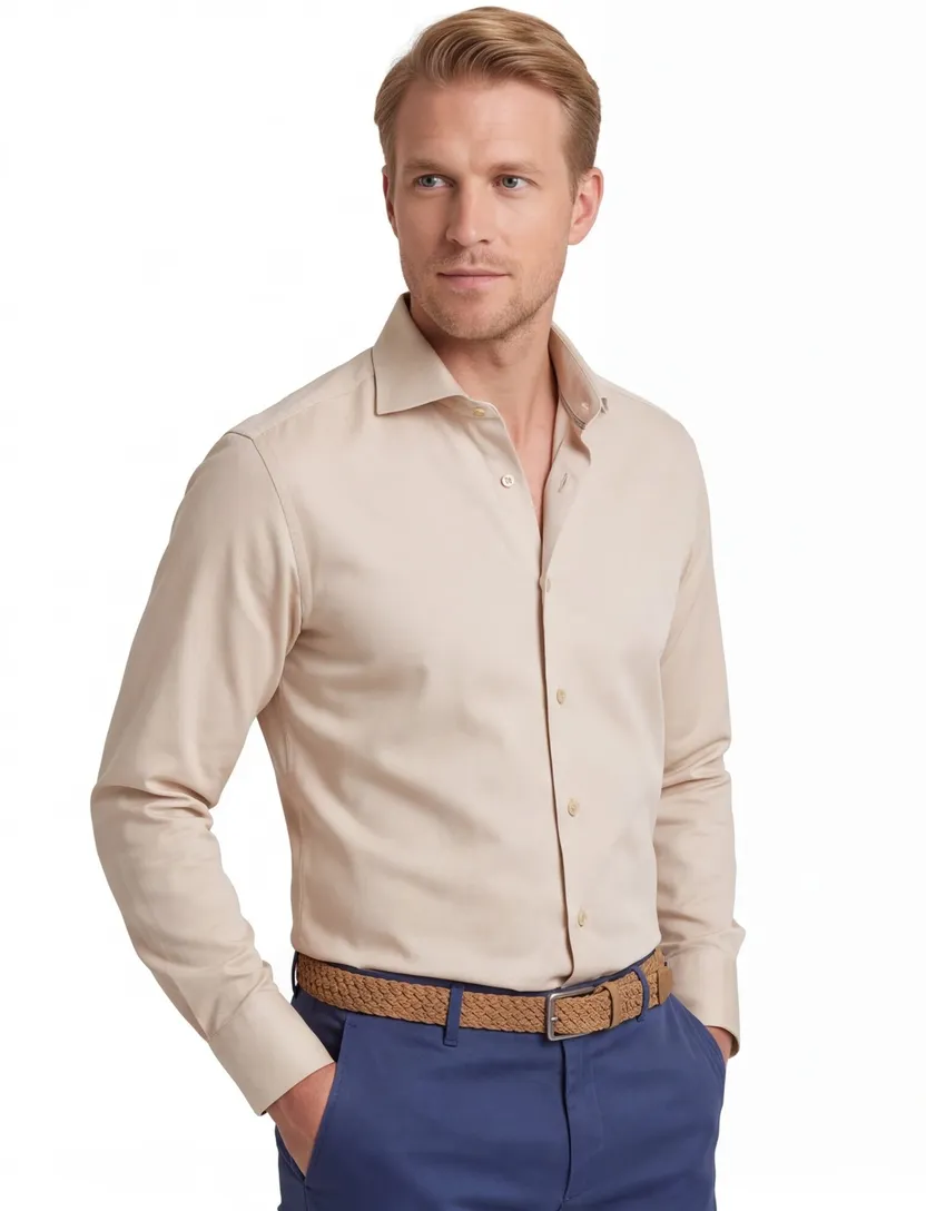 Ledub overhemd mouwlengte 7 lichtbeige