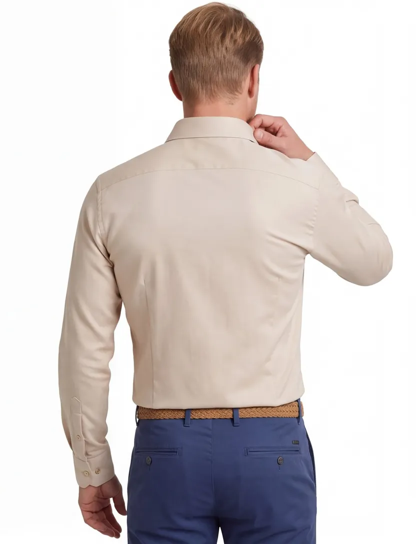 Ledub overhemd mouwlengte 7 lichtbeige