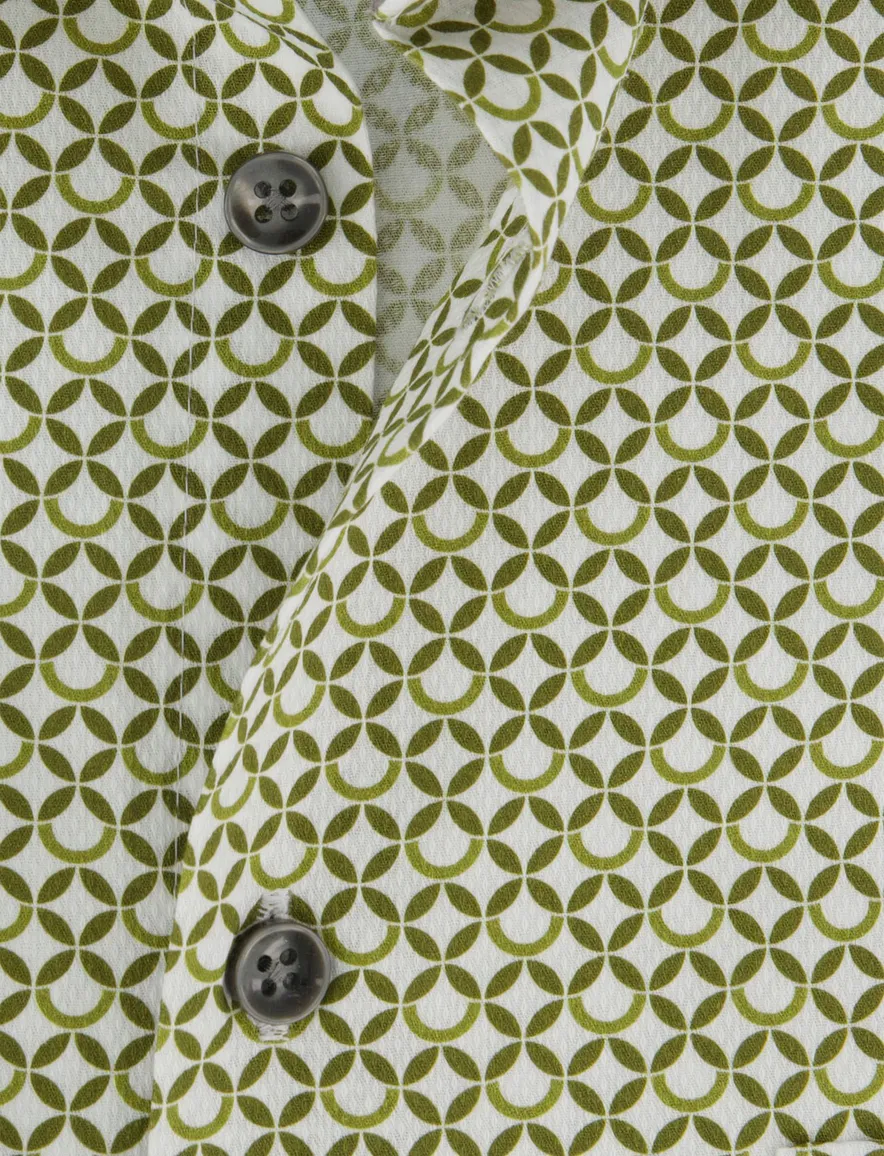 Ledub overhemd mouwlengte 7 print groen wide collar