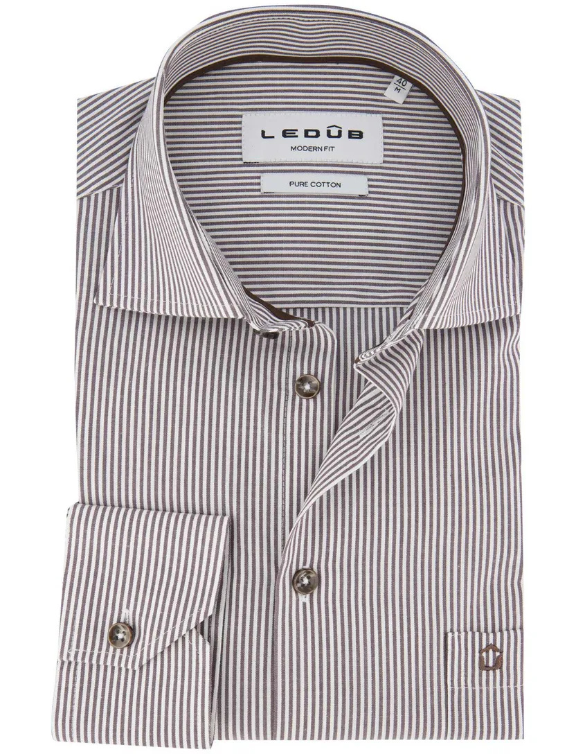 Ledub gestreept overhemd bruin katoen