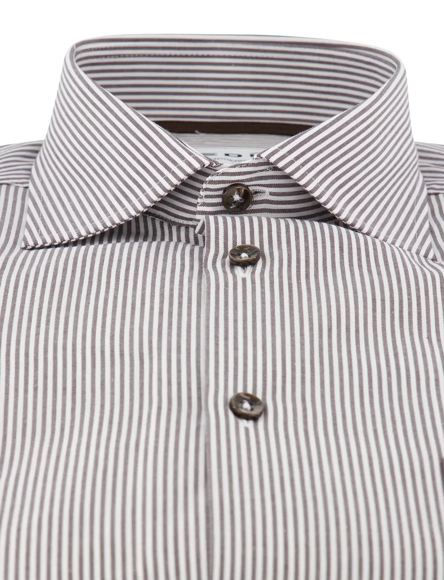 Ledub Overhemd Modern fit bruin wit gestreept