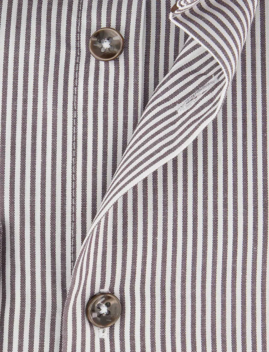 Ledub Overhemd Modern fit bruin wit gestreept