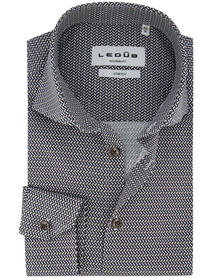 Ledub overhemd modern fit blauw patroon