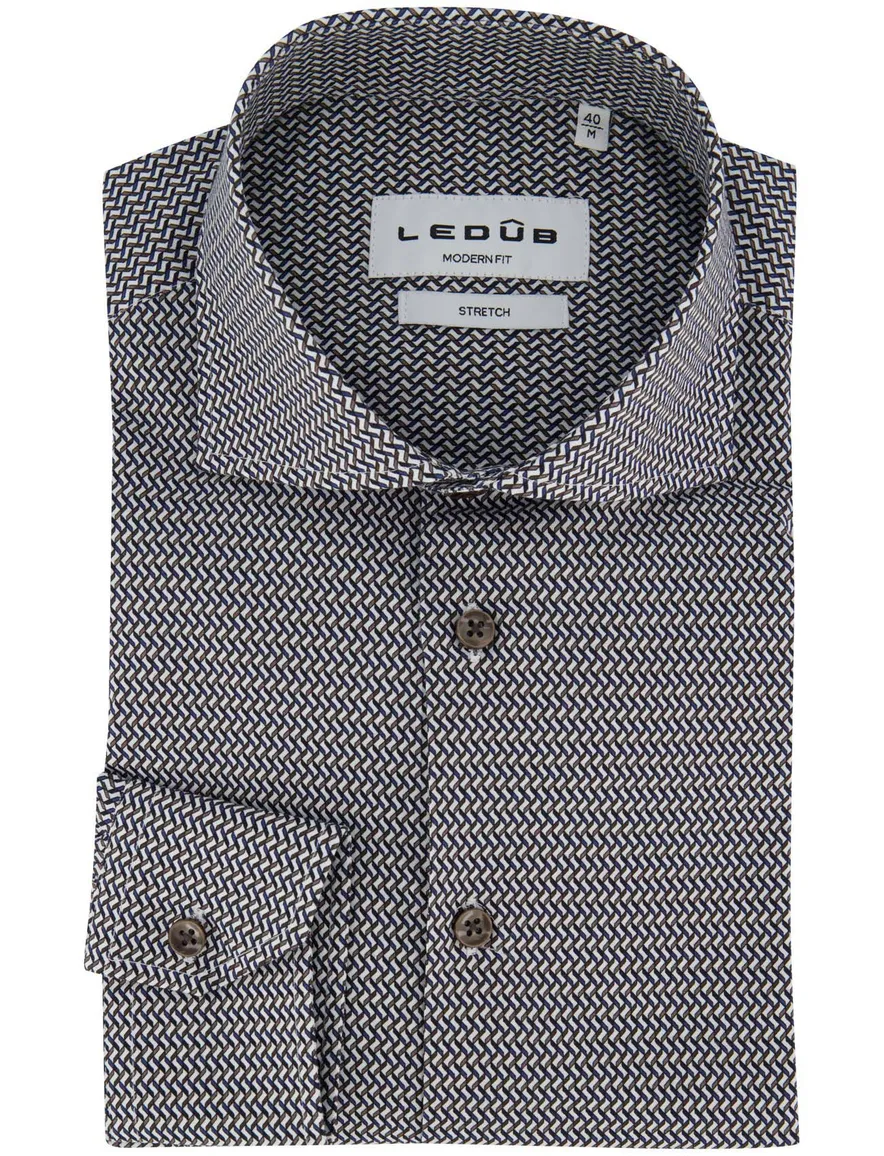 Ledub overhemd modern fit blauw patroon katoen