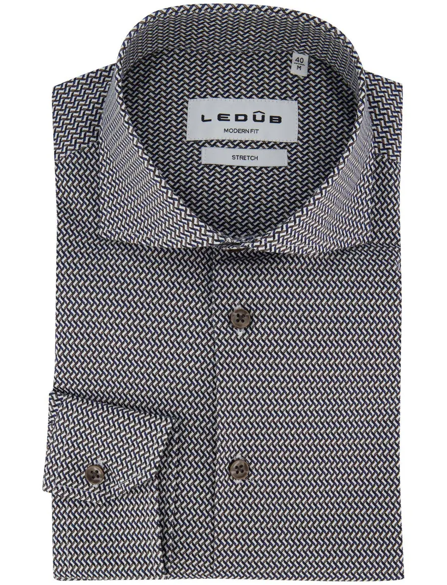 Ledub overhemd modern fit blauw patroon