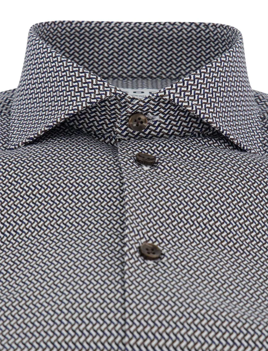 Ledub overhemd modern fit blauw patroon katoen