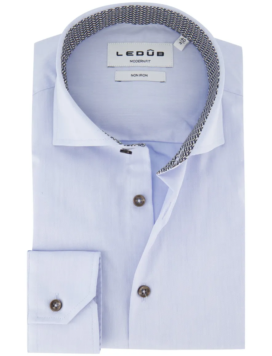 Ledub Overhemd Modern fit blauw strijkvrij