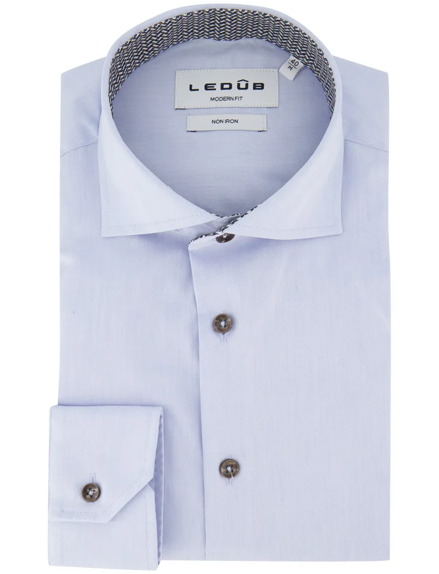 Ledub Overhemd Modern fit blauw strijkvrij