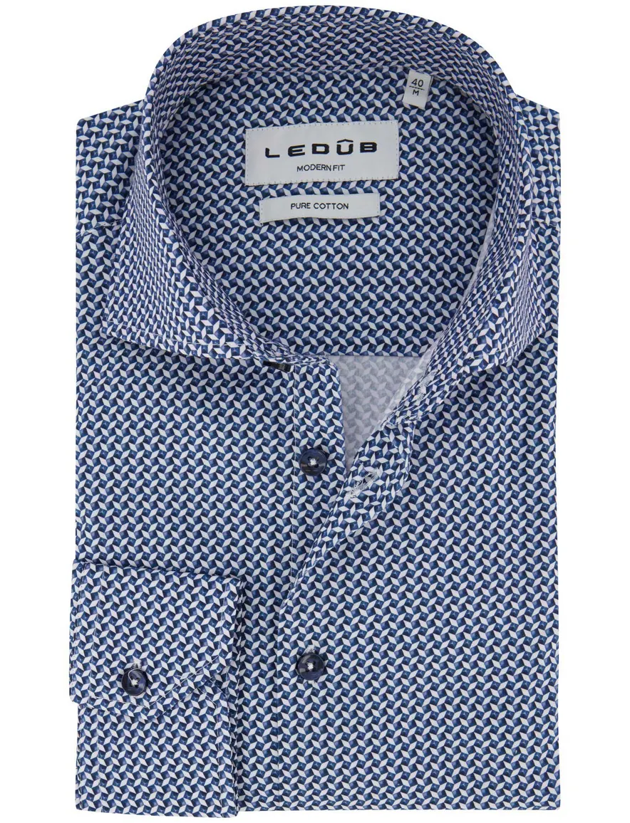 Ledub overhemd ml 5 blauw patroon