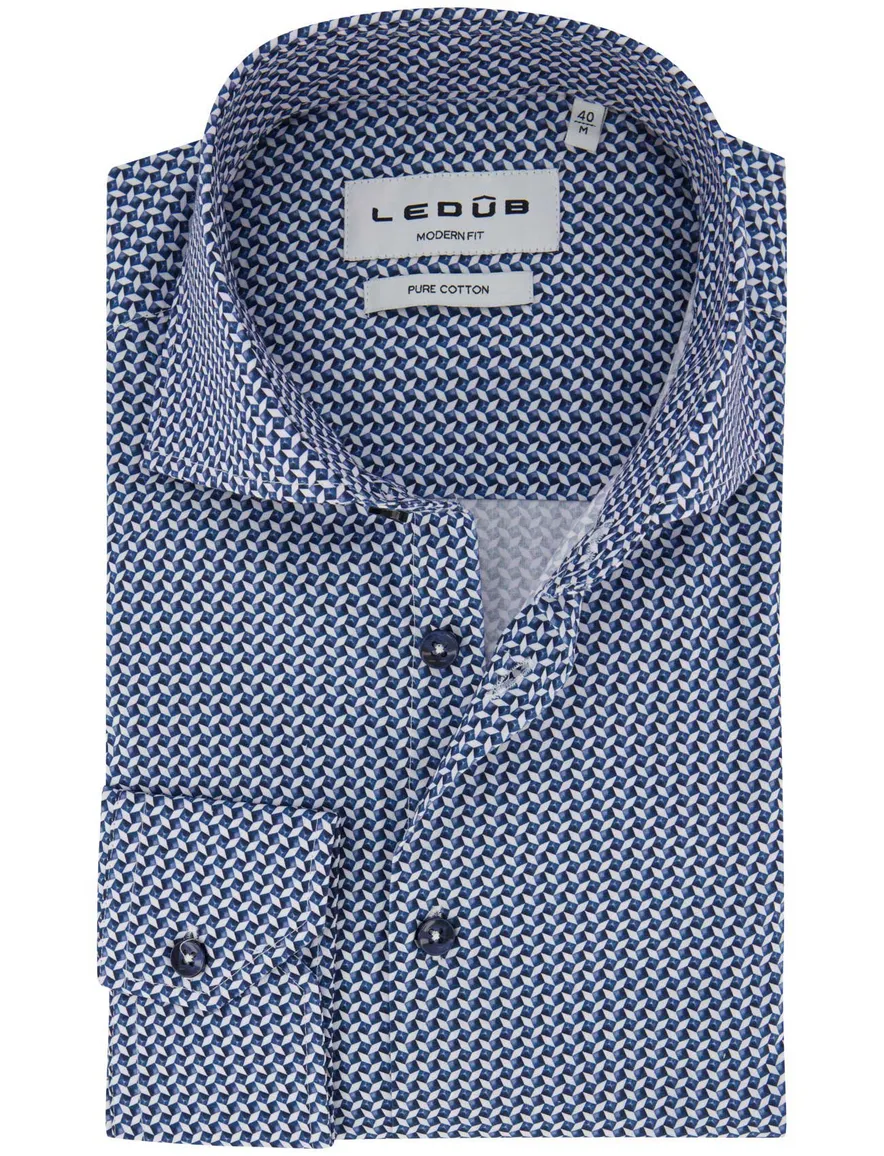 Overhemd Ledub Modern Fit ml 5 navy geprint