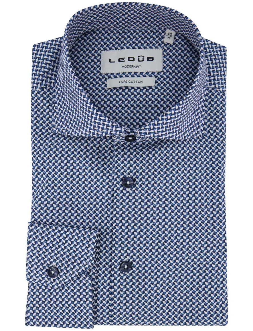 Ledub overhemd ml 5 blauw patroon