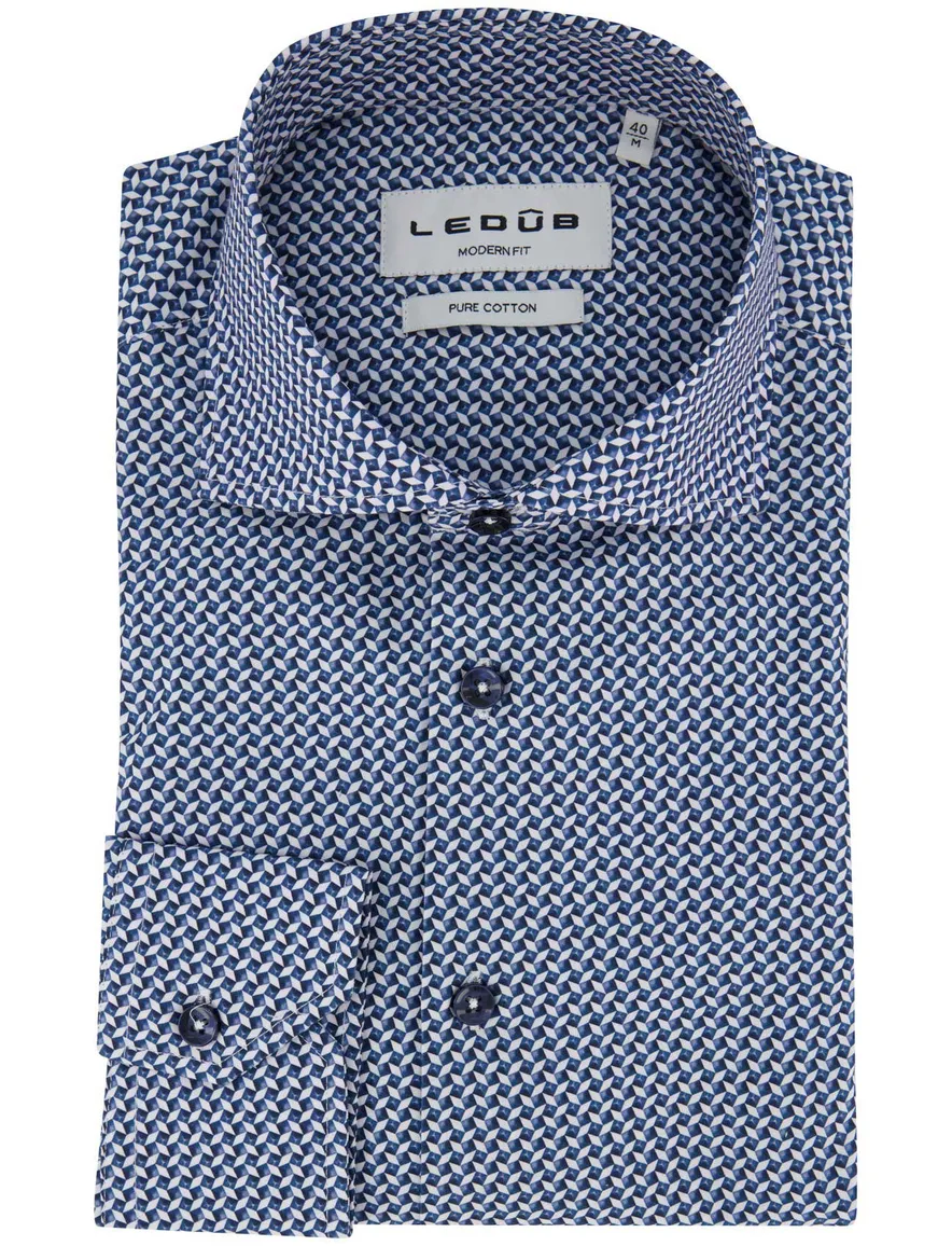 Overhemd Ledub Modern Fit ml 5 navy geprint