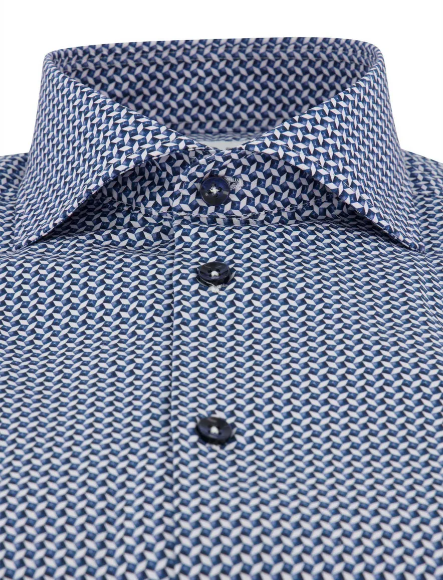Overhemd Ledub Modern Fit ml 5 navy geprint