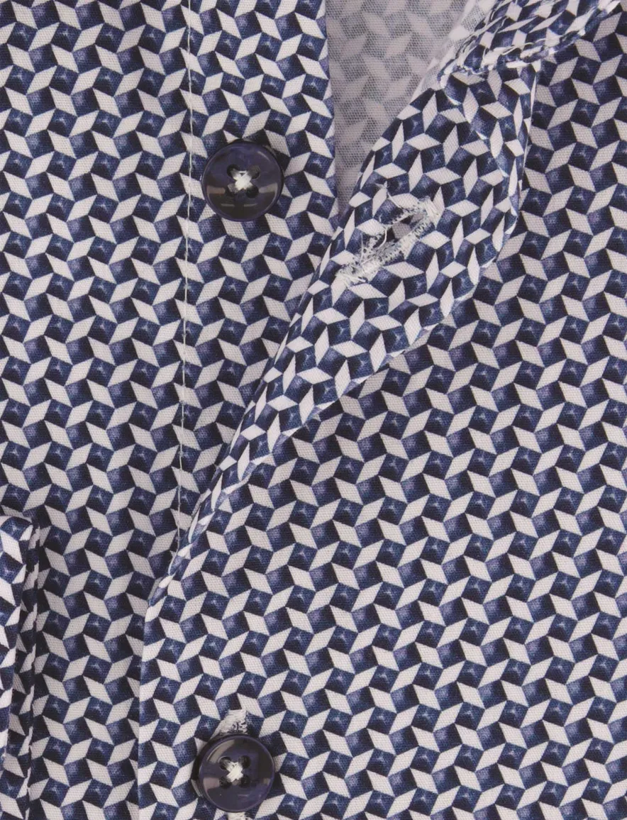 Overhemd Ledub Modern Fit ml 5 navy geprint