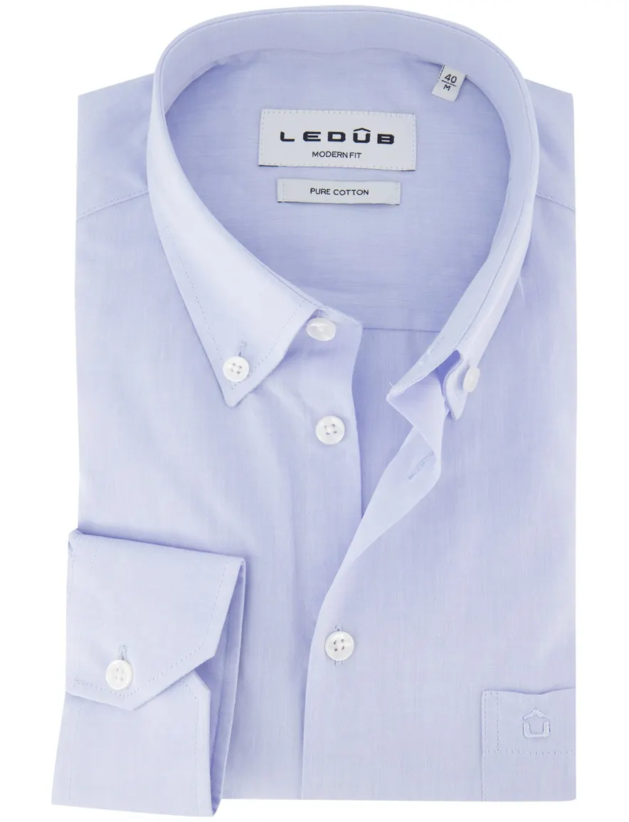Ledub Overhemd Modern fit lichtblauw katoen