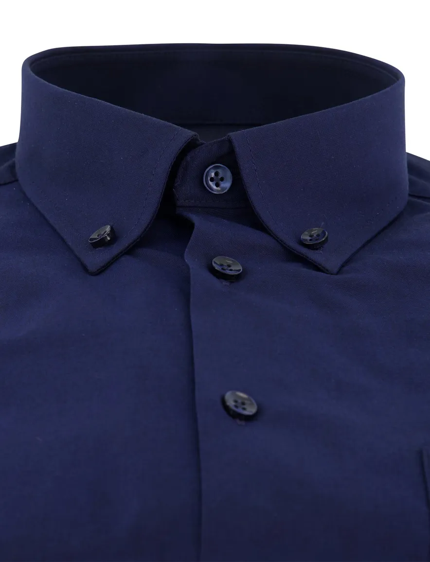 Ledub overhemd navy pure cotton met borstzak