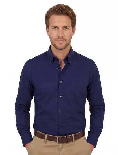 Ledub Ledub overhemd navy pure cotton modern fit