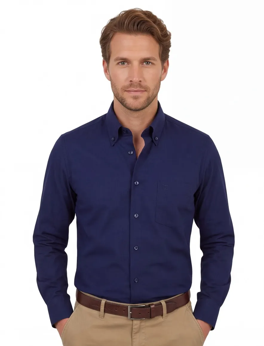 Ledub overhemd navy pure cotton modern fit