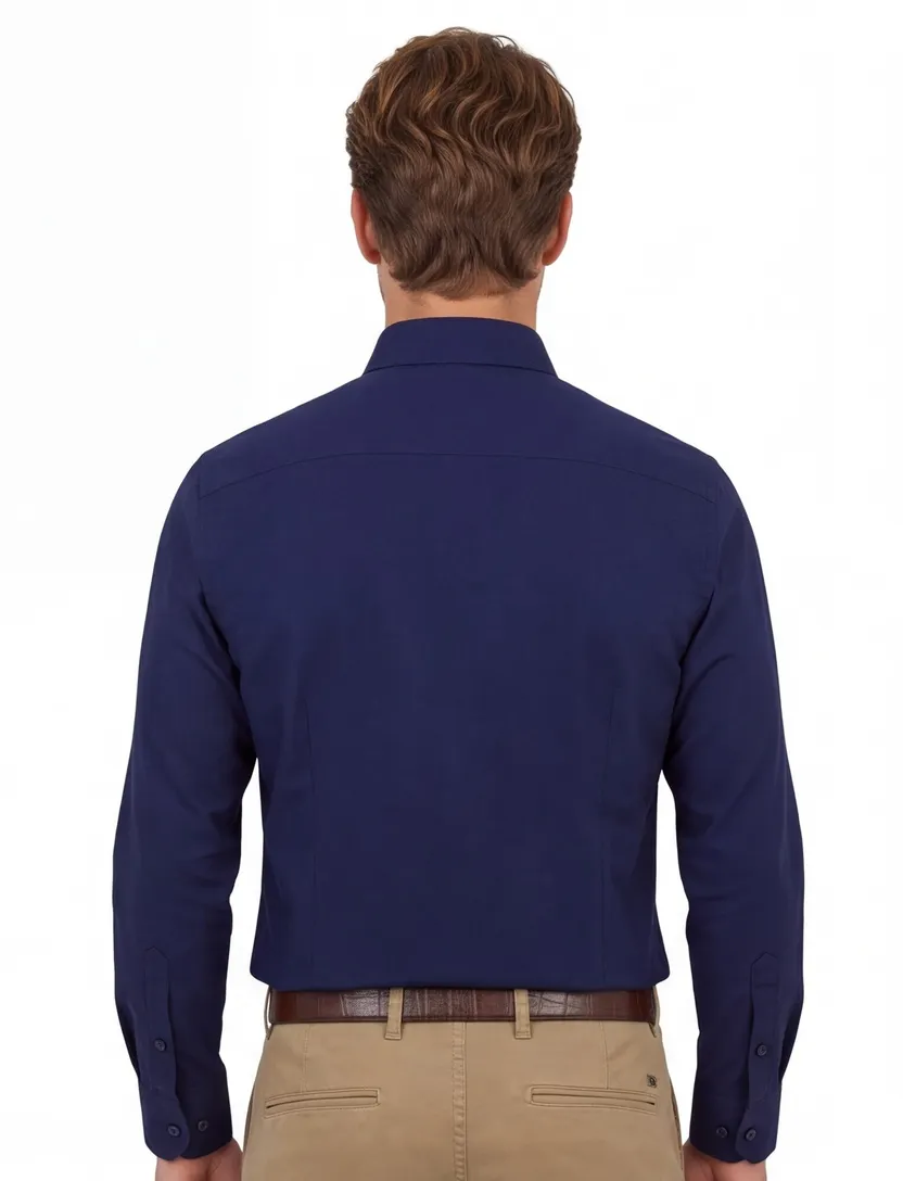 Ledub overhemd navy pure cotton