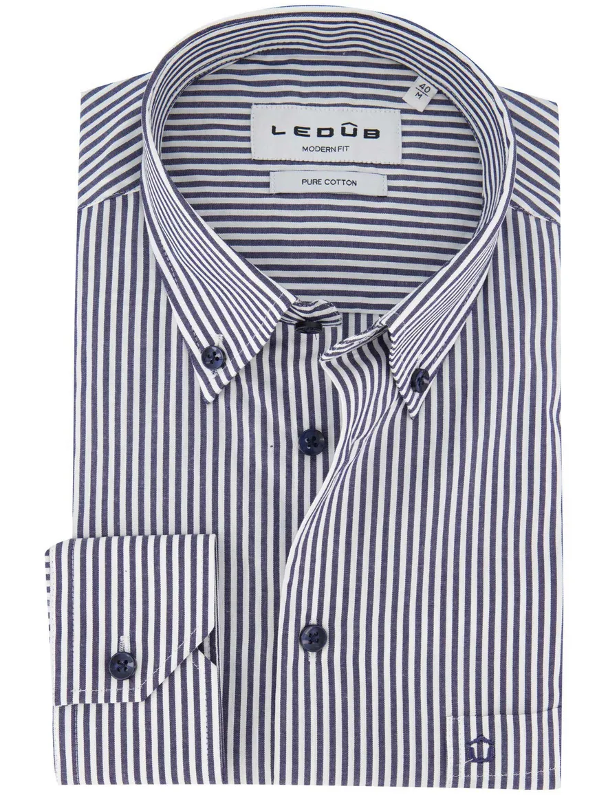 Ledub overhemd donkerblauw gestreept