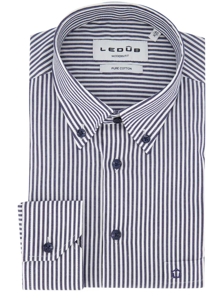 Ledub overhemd donkerblauw gestreept