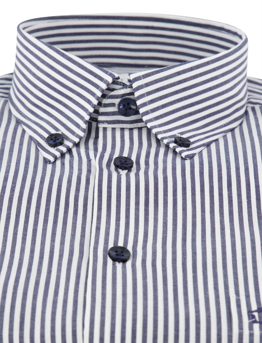 Ledub overhemd donkerblauw gestreept modern fit