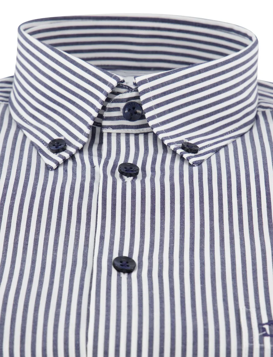 Ledub Overhemd Modern fit d.blauw wit gestreept