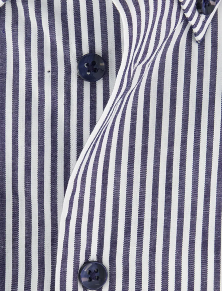 Ledub overhemd donkerblauw gestreept modern fit