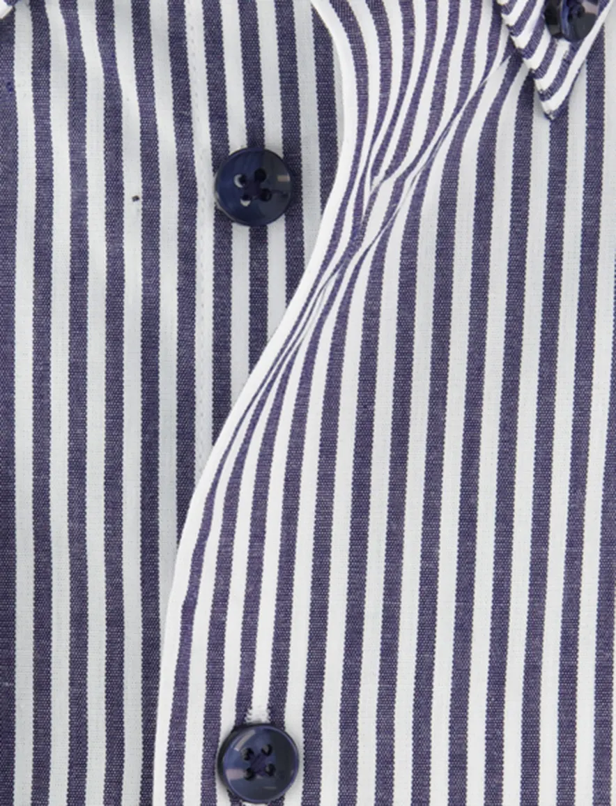 Ledub Overhemd Modern fit d.blauw wit gestreept