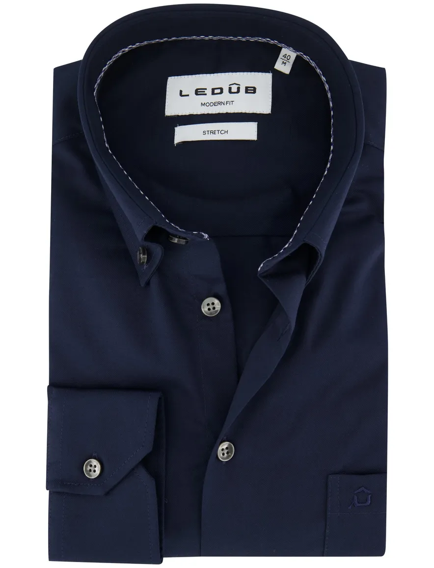 Ledub modern fit overhemd stretch blauw katoen