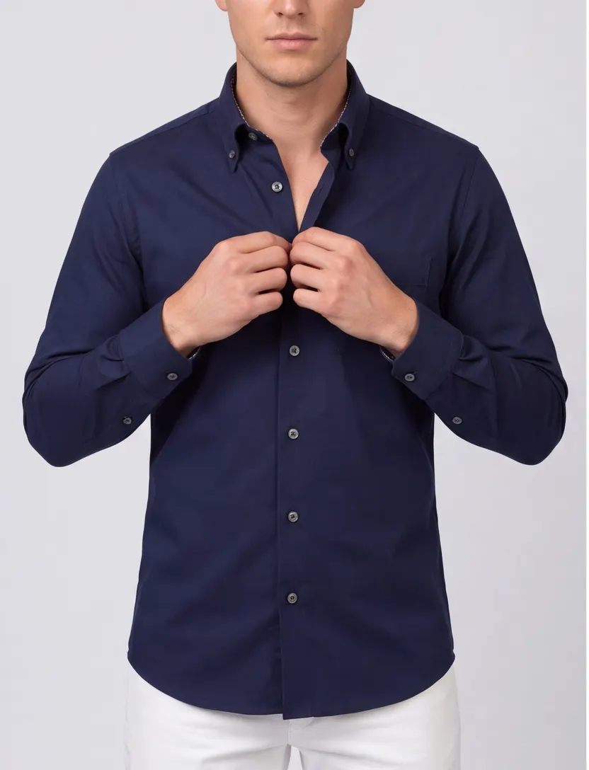Ledub modern fit overhemd stretch blauw