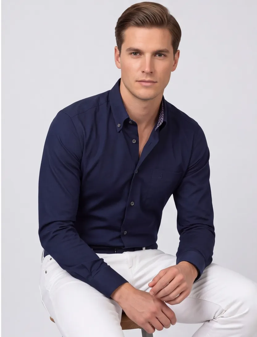 Ledub modern fit overhemd stretch blauw