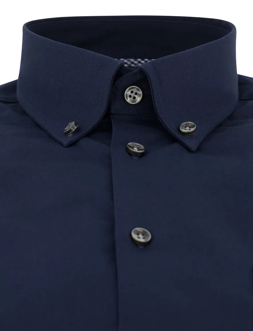 Ledub modern fit overhemd stretch blauw katoen