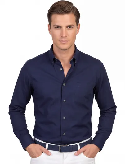 Ledub Ledub modern fit overhemd stretch blauw