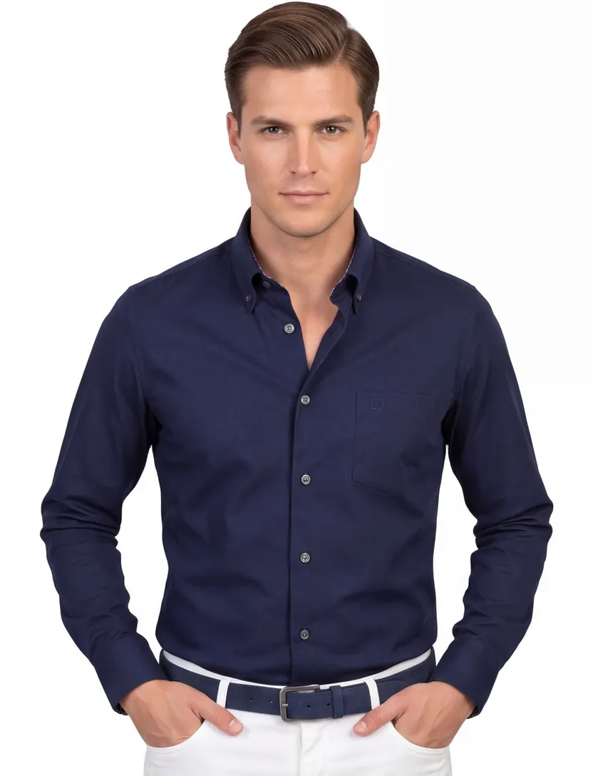 Ledub modern fit overhemd stretch blauw