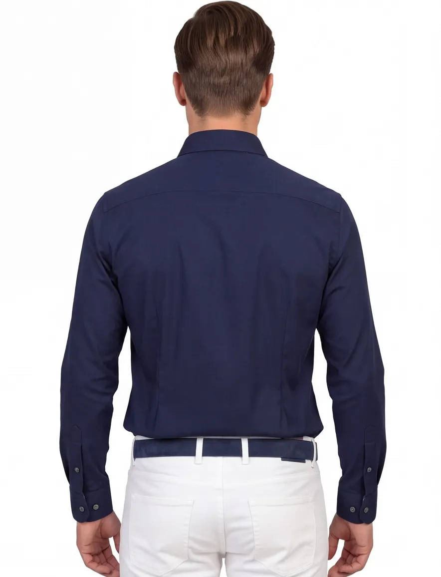 Ledub modern fit overhemd stretch blauw katoen