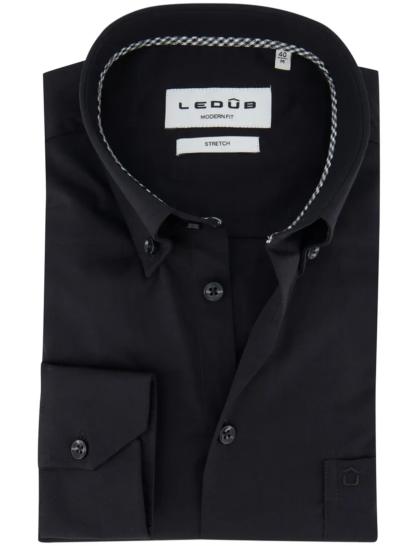 Ledub modern fit overhemd stretch zwart