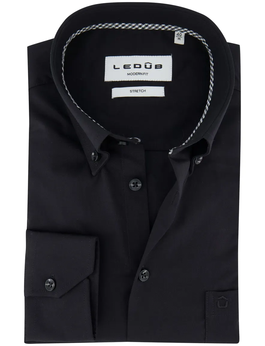 Ledub modern fit overhemd stretch zwart