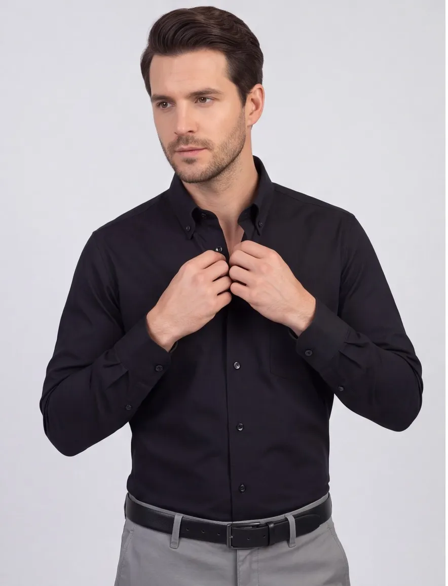 Ledub modern fit overhemd stretch zwart
