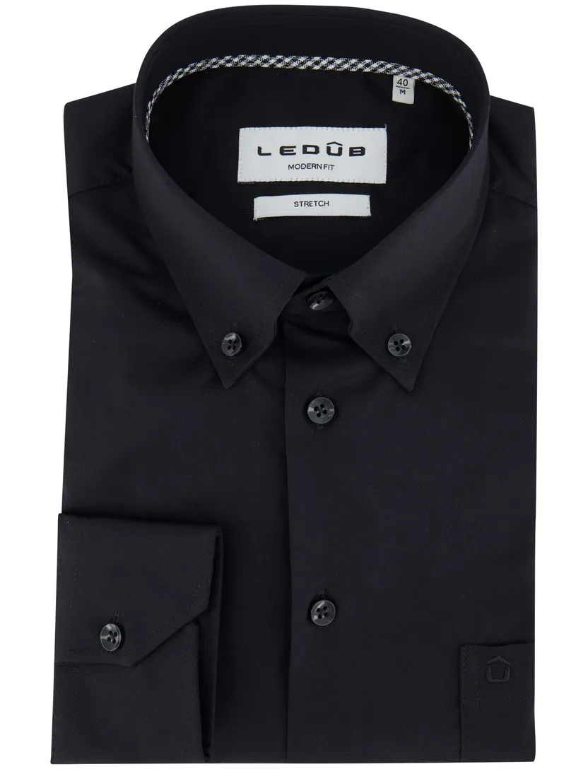 Ledub modern fit overhemd stretch zwart