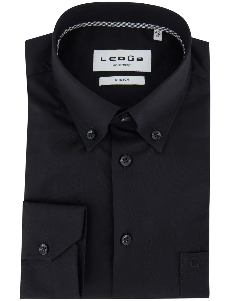 Ledub modern fit overhemd stretch zwart