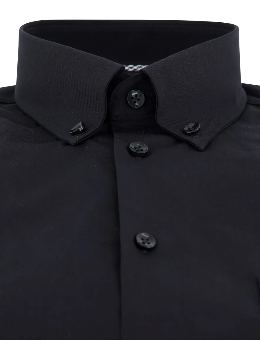 Ledub modern fit overhemd stretch zwart met borstzak