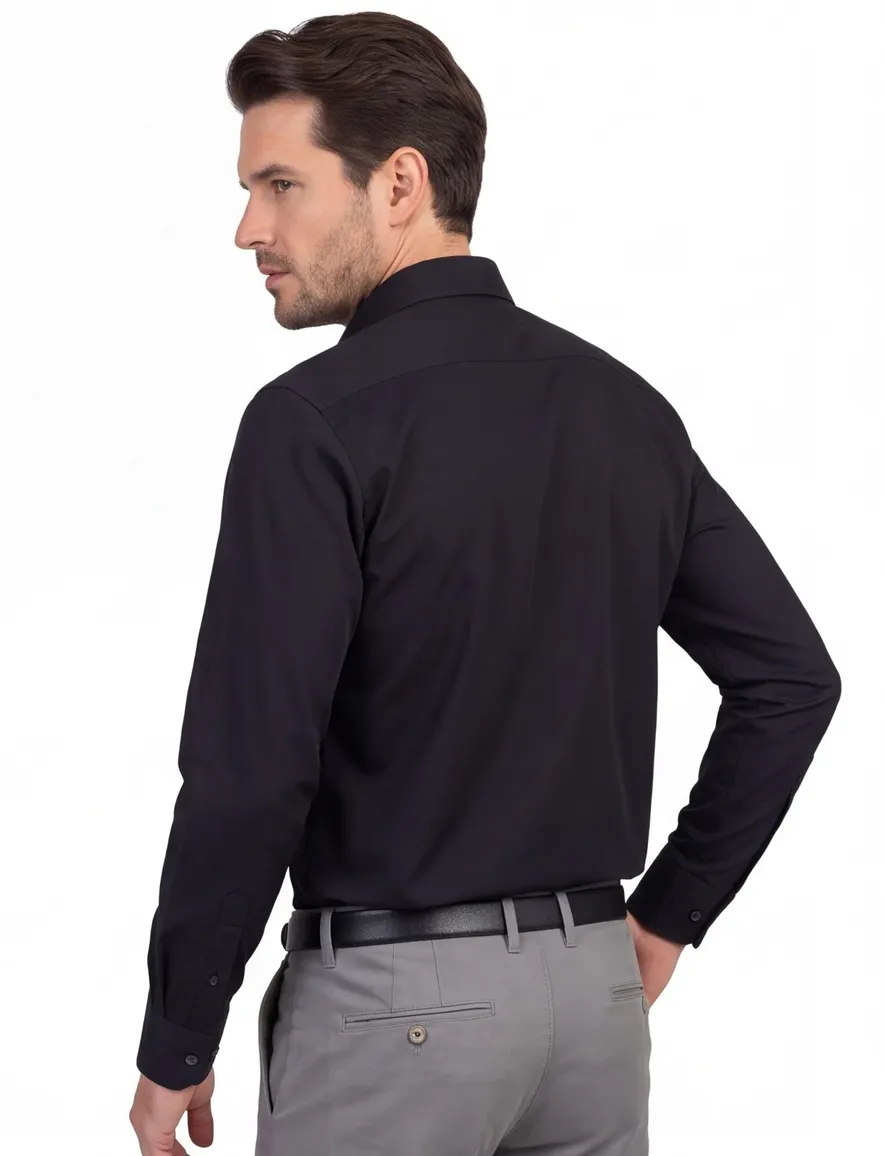 Ledub modern fit overhemd stretch zwart