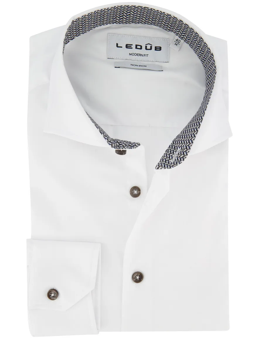 Ledub Modern Fit overhemd ml 5 wit strijkvrij katoen