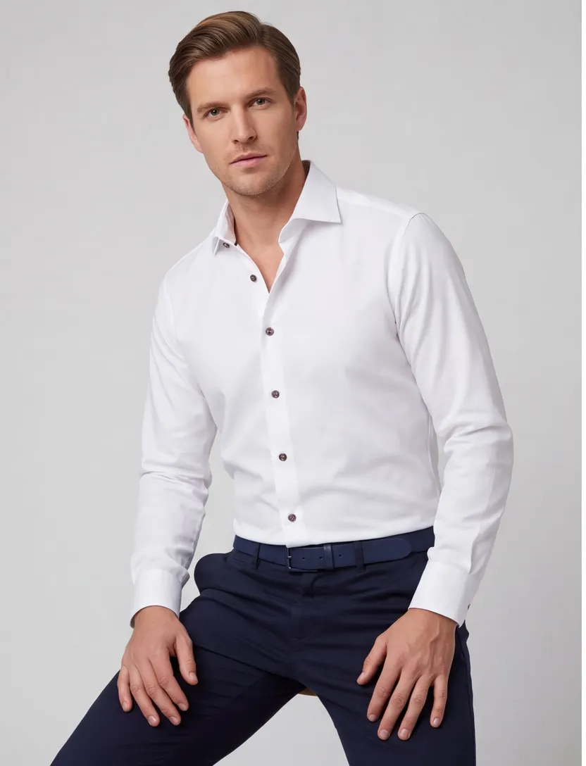 Wit strijkvrij Ledub Modern Fit overhemd ml 5 katoen